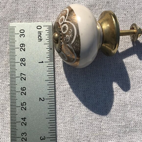 NEW Set 5 Decor Ceramic Gold Brass Decorative Drawer Cabinet Pulls Knobs - Picture 6 of 10